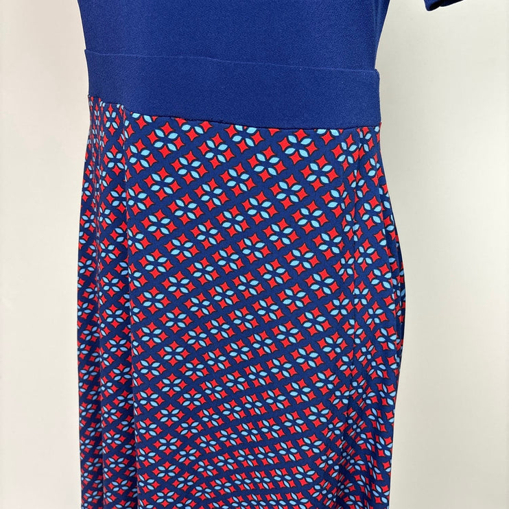 Brooklyn Industries Blue Red Geometric Collar Half Sleeve Shirt Dress Size L