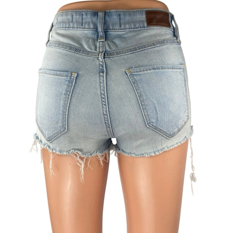 Hollister Blue High Rise Super Skinny Distressed Cutoff Denim Jeans Shorts Sz 25