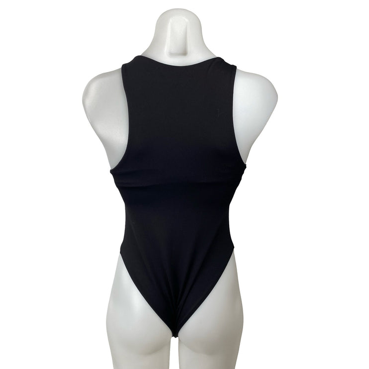 Zara Women's Black Sleeveless High Neck Tank Cami Thong Bodysuit Top Size S