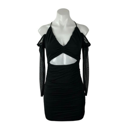 Princess Polly Black Cold Shoulder Long Sleeve Cutout Mini Bodycon Dress Size 4