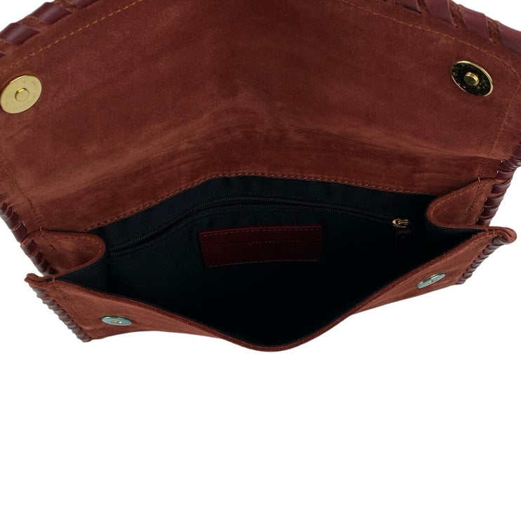 La Maroquinerie Sézane Brown Suede Leather Snap Pouch Purse Clutch Wristlet OS