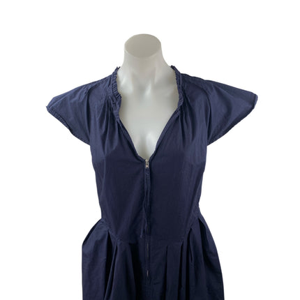 Free Assembly Blue Flutter Sleeve Zip Front Midi Fit Flare A-Line Shirt Dress M