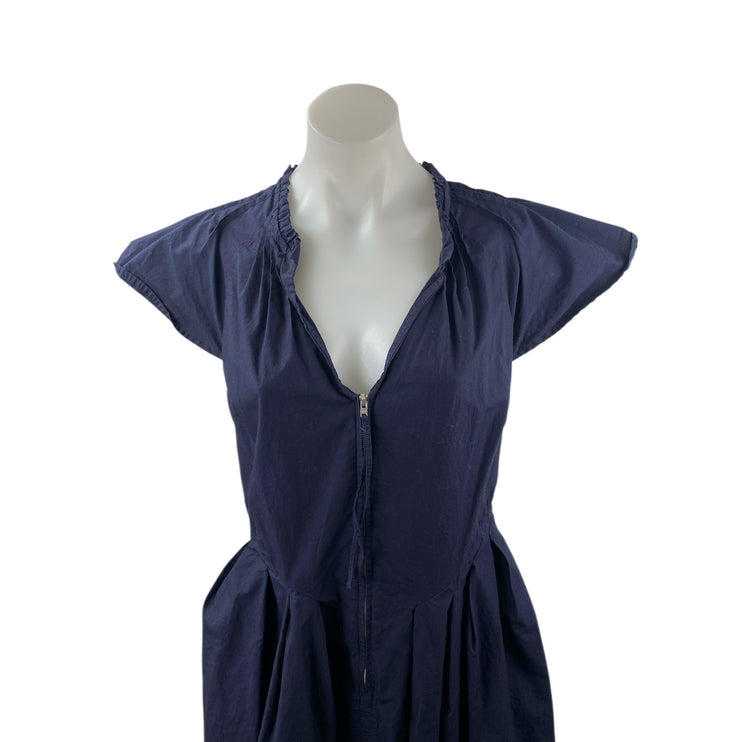 Free Assembly Blue Flutter Sleeve Zip Front Midi Fit Flare A-Line Shirt Dress M