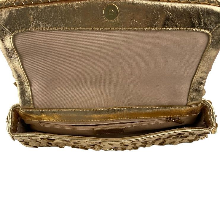 Sam Edelman Gold Bianka Woven Leather East/West Clutch Wristlet Purse Pouch OS