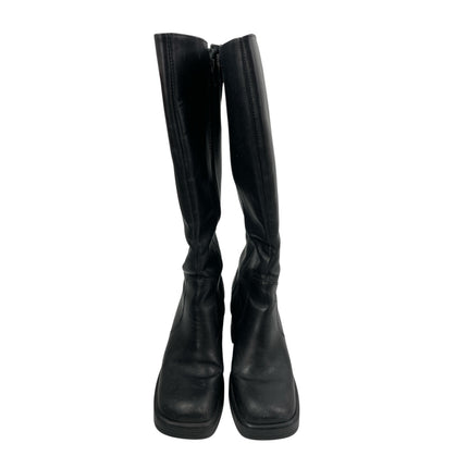 Steve Madden Fanatik Womens Black Leather Square Toe Zip Up Knee High Boots 6.5