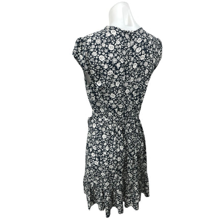 J.Crew Navy Blue Floral Ruffle Faux Wrap V-Neck Short Sleeve Mini A-Line Dress 4