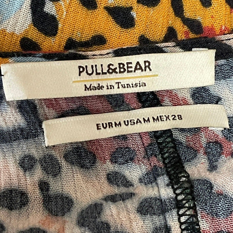Pull & Bear Multicolor Leopard Animal Print Puff Sleeve Mini Shirt Dress Size M