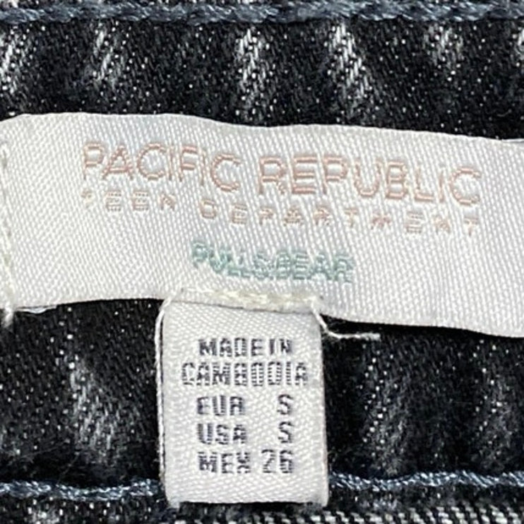 Pacific Republic Black Pleated High Waist Mini Denim A-Line Flared Skirt Size S