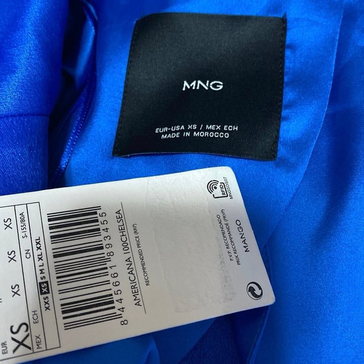 NEW MNG Mango Women's Blue Silk Satin Long Sleeve Blazer Coat Jacket Size XS