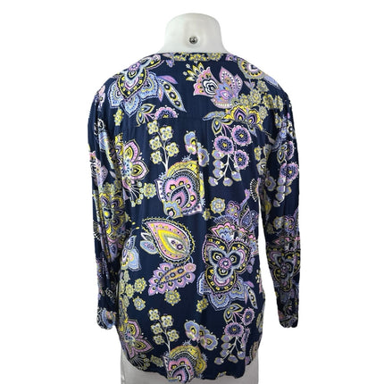 Talbots Women's Blue Paisley Print Button Long Sleeve Tunic Blouse Top Size 2X