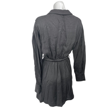 Zara Women's Black Long Sleeve Tie Waist Button Up Mini Shirt Dress Size S