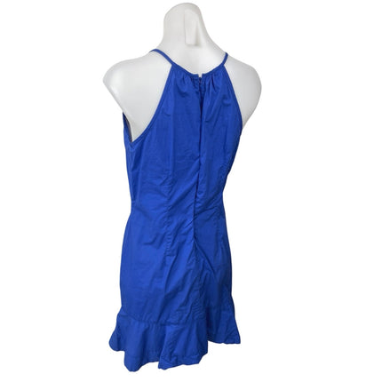 J.Crew Dress Blue Sleeveless Halter V-Neck Poplin Flutter Hem Mini Shift Dress 2