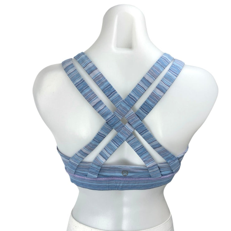 Lululemon Women's Blue Striped Sleeveless Athletic Sports Bra Crop Tank Top 10