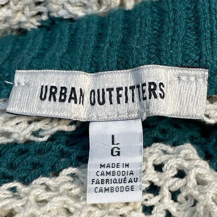 Urban Outfitters Mateo White Green Striped Crew Neck Crochet Knit Sweater Top L