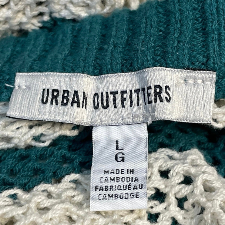 Urban Outfitters Mateo White Green Striped Crew Neck Crochet Knit Sweater Top L