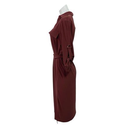 Alfani Womens Red Collared Long Sleeve Tie Waist Midi Flare A-Line Shirt Dress M
