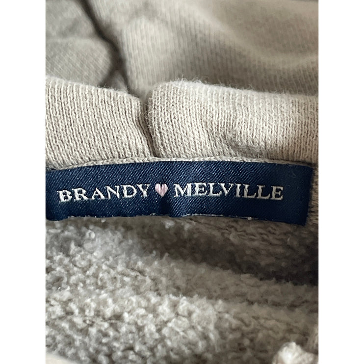 Brandy Melville Women's Beige Fleece Full Zip Hoodie Hooded Sweater Jacket Sz S