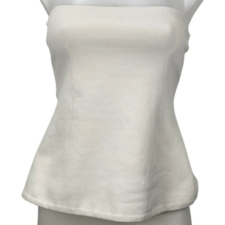 Zara White Strapless Tube Bandeau Sleeveless A Line Peplum Blouse Top Size M