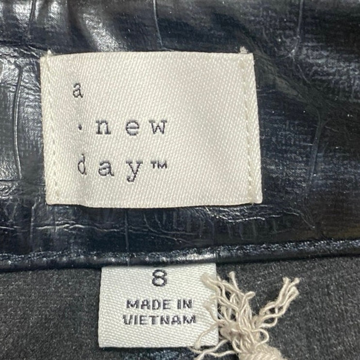 A New Day Women's Black Croc Faux Leather Vegan Wide Leg Trousers Pants Size 8