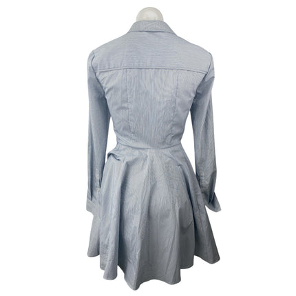 BCBGeneration Blue Striped Long Sleeve Button Up Fit & Flare Mini Dress Size 0