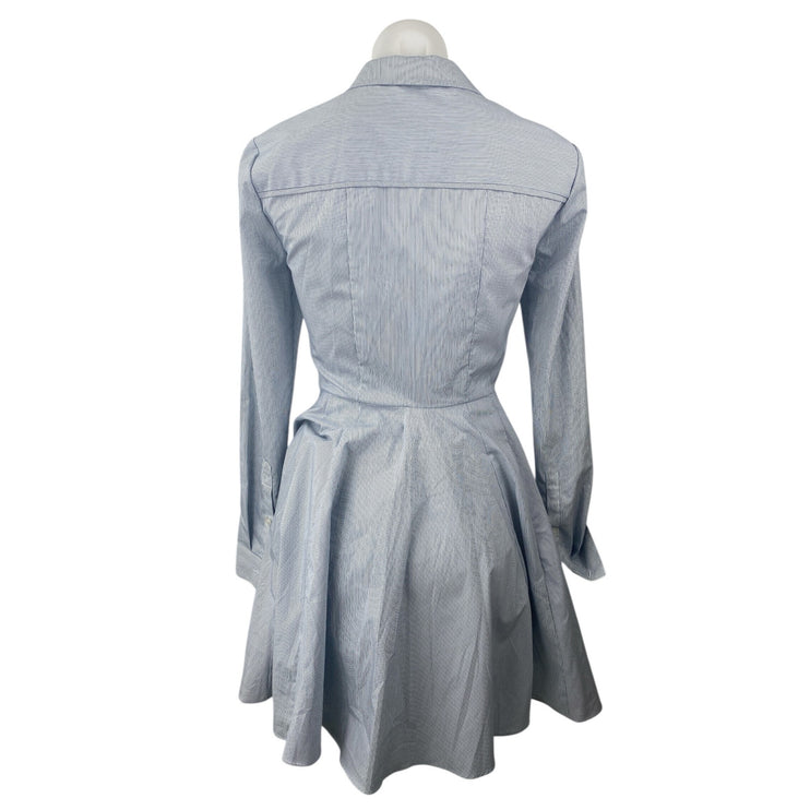 BCBGeneration Blue Striped Long Sleeve Button Up Fit & Flare Mini Dress Size 0