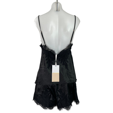 NEW Homebodii Black Silk Satin Lace Two Piece Sleepwear Pajamas Shorts Set S