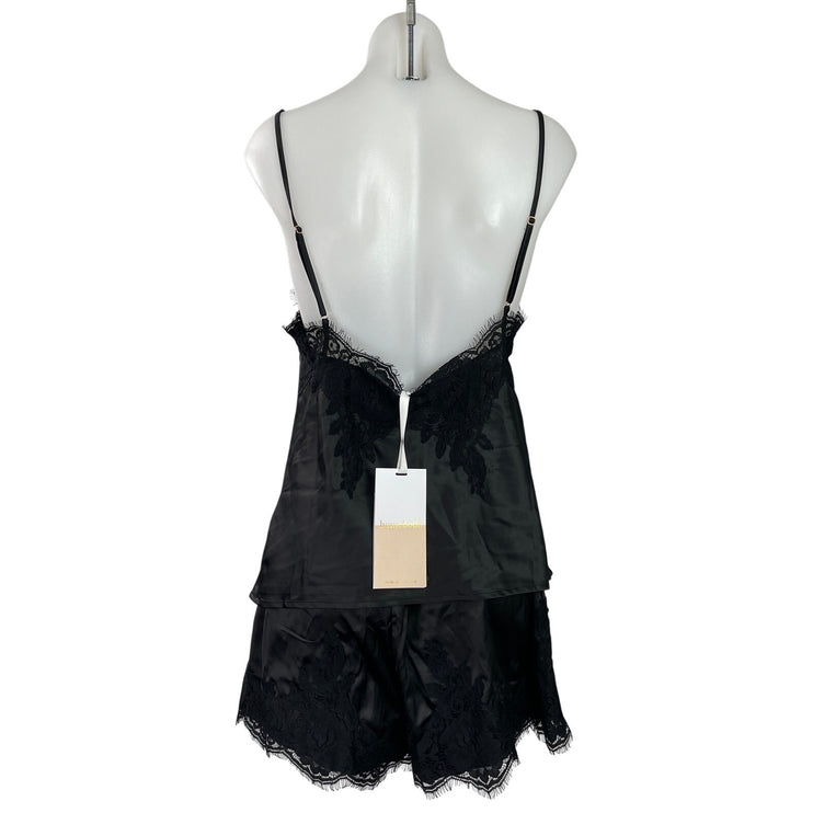 NEW Homebodii Black Silk Satin Lace Two Piece Sleepwear Pajamas Shorts Set S