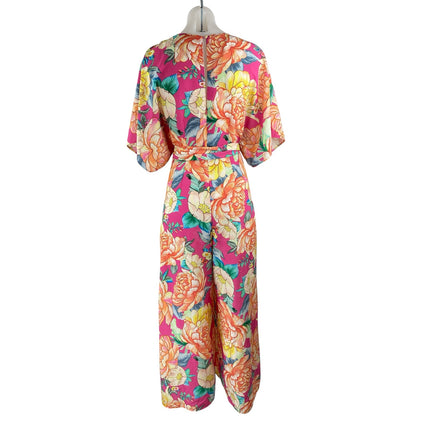 Farm Rio x Anthropologie Eulalie Pink Floral Tie Waist Wide Leg Jumpsuit Size S