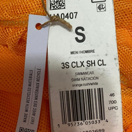 NEW Adidas Men's Orange White 3-Striped Drawstring Swim Trunk Board Shorts S