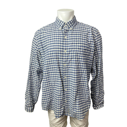 J.Crew Oxford Mens Blue Plaid Slim Fit Long Sleeve Button Down Shirt Top Size XL