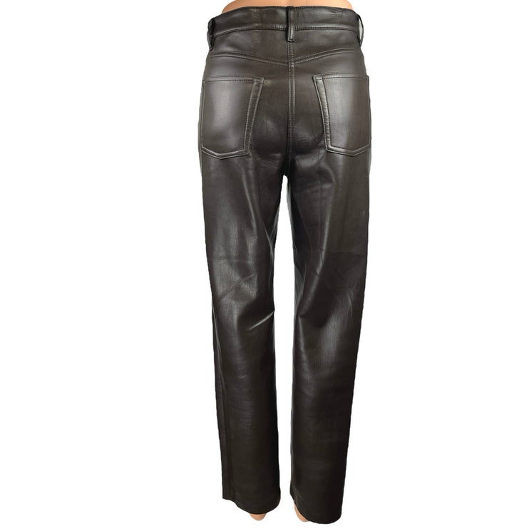 Aritzia Wilfred The Melina Tan Faux Leather High Rise Straight Trousers Pants 2