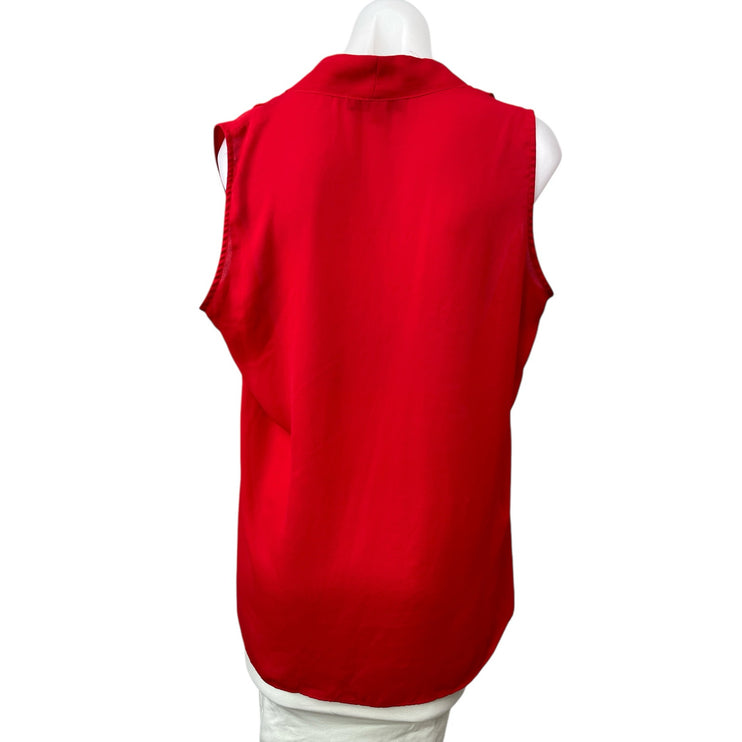 Rose & Olive Women's Red Sleeveless V-Neck Pleated Tank Shirt Blouse Top Size L