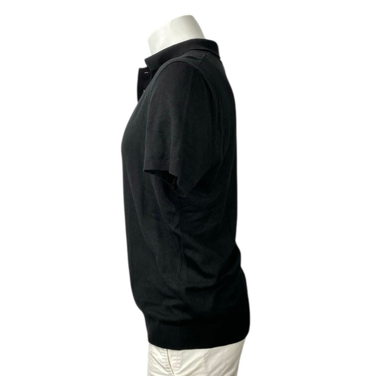 Zara Men's Black Collared Button Short Sleeve Golf Knit Polo Shirt Top Size L