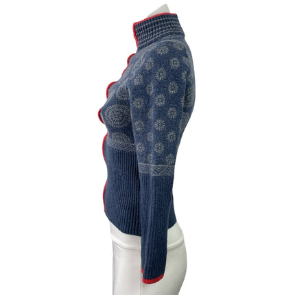 Krimson Klover Women's Blue Wool Full Zip Long Sleeve Turtleneck Sweater Top L