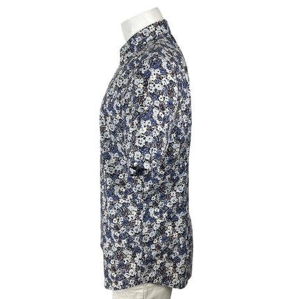 H&M Men's Blue Floral Slim Fit Short Sleeve Casual Button Down Shirt Top Size L