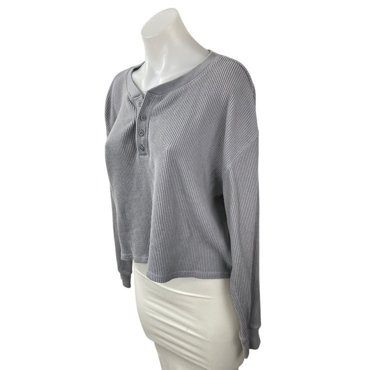 Abercrombie & Fitch Women's Gray Waffle Knit Long Sleeve Thermal T Shirt Top M