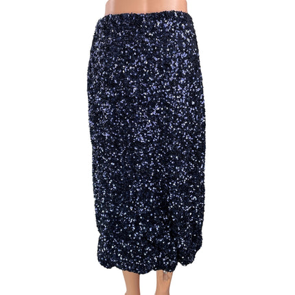 GAP Women's Black Navy Blue High Waisted Sequin Embellished Midi Skirt Size L
