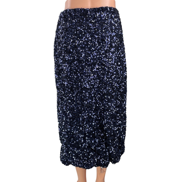 GAP Women's Black Navy Blue High Waisted Sequin Embellished Midi Skirt Size L
