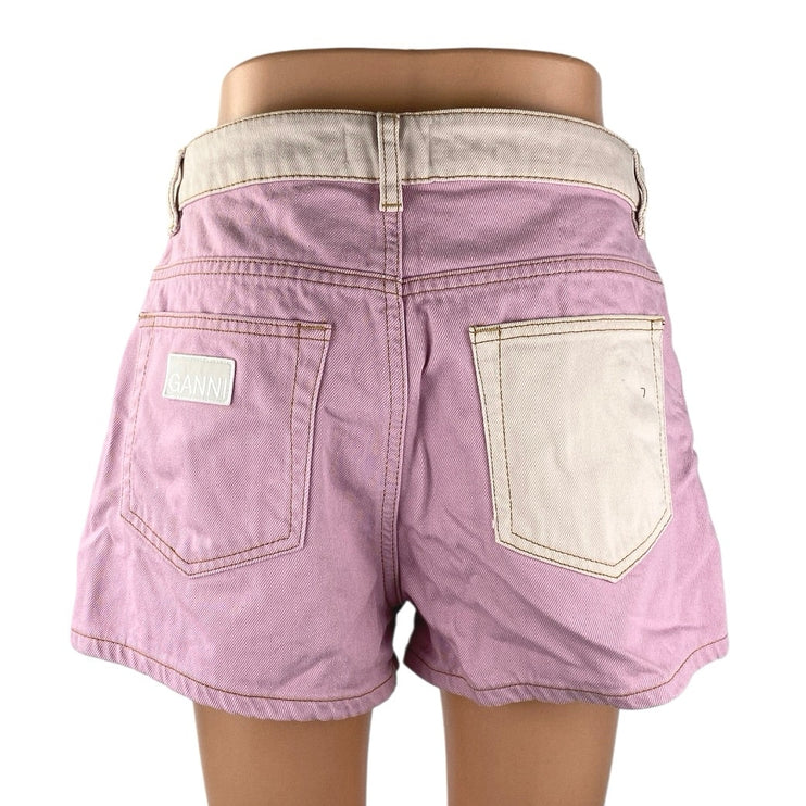Ganni Overdyed Cutline Light Lilac Purple High Rise Denim Jean Shorts Size 30