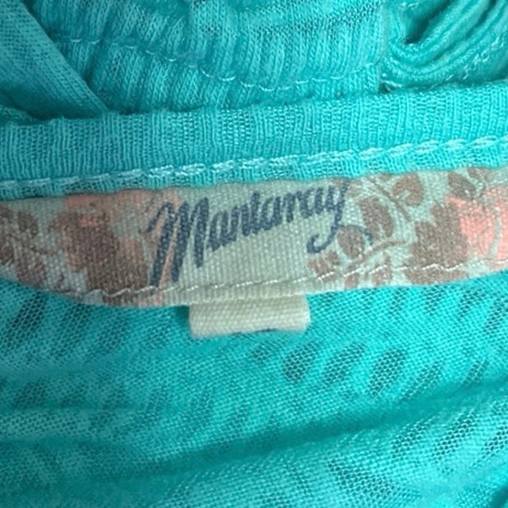 Mantaray Women's Blue Sleeveless Scoop Henley Geometric Ruffle Tank Top Size 8