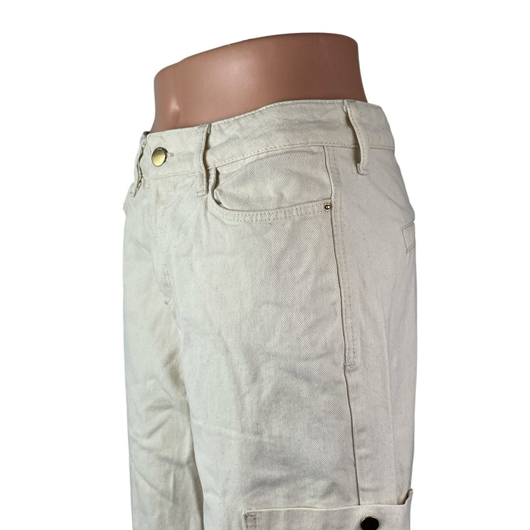 Zara Women's White High Rise Carrot Barrel Wide Leg Cargo Denim Jeans Pants Sz 4