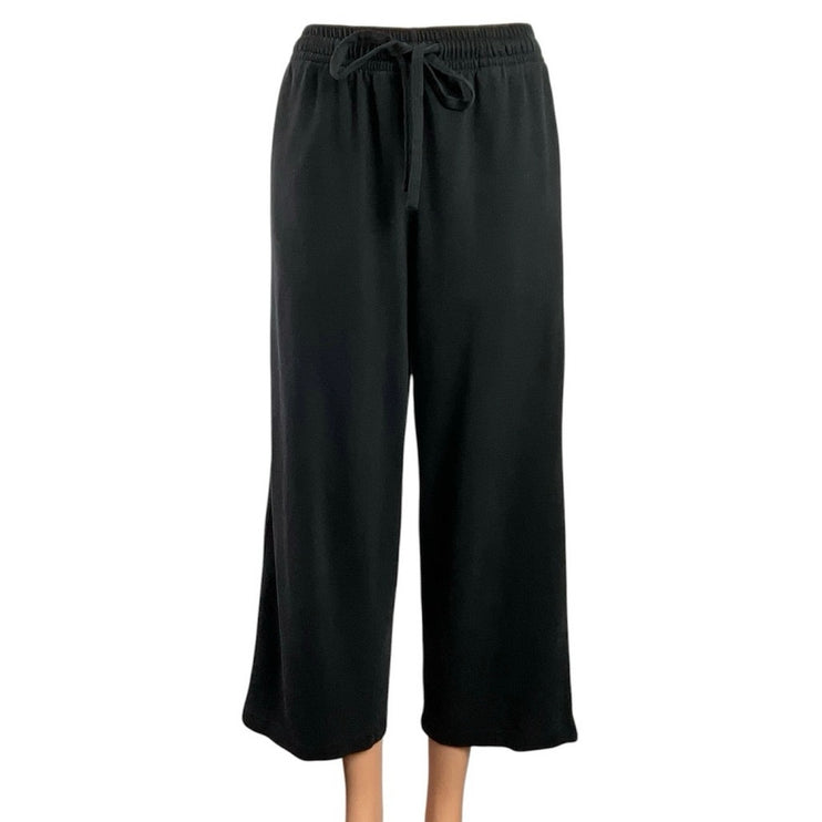 Vince Women's Black Drawstring High Rise Knit Cropped Wide Leg Pants Size XS