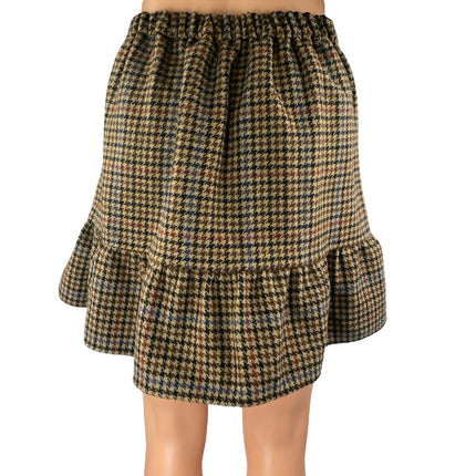 J.Crew Multicolor Brown Wool Houndstooth Ruffle Flounce Hem Mini A-Line Skirt 0