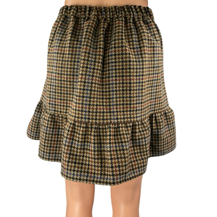 J.Crew Multicolor Brown Wool Houndstooth Ruffle Flounce Hem Mini A-Line Skirt 0