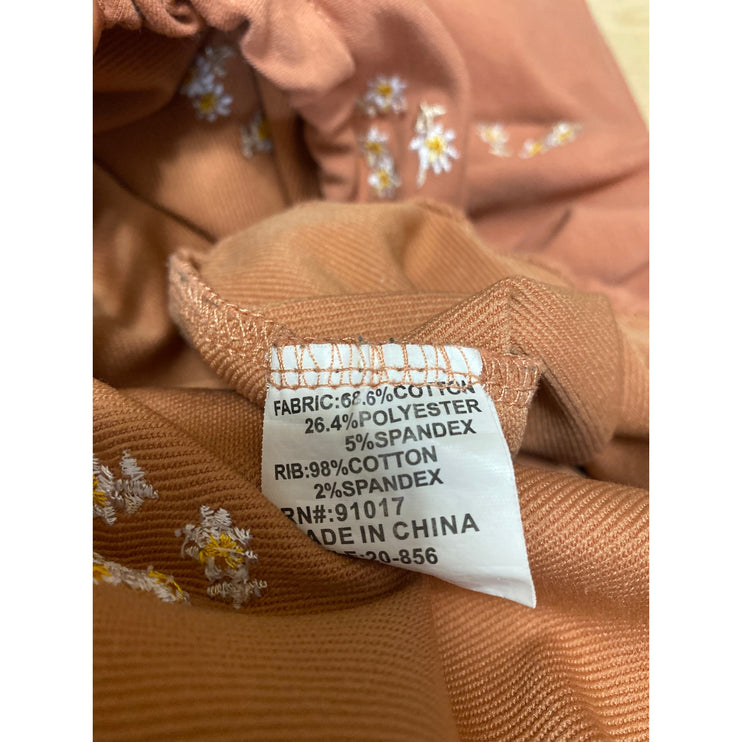 Salitaire Womens Orange Floral Embroidered Long Sleeve Sweatshirt & Shorts Set L