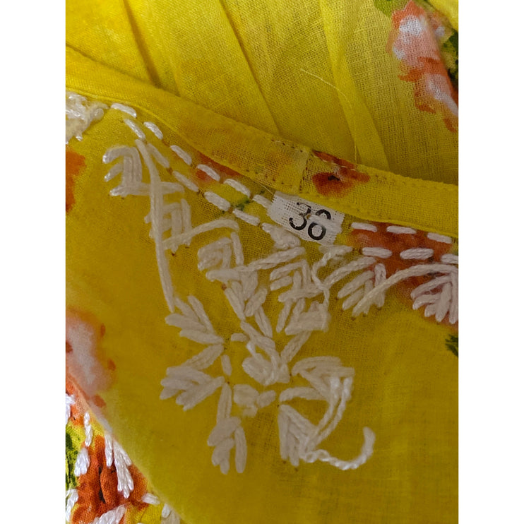 Women's Yellow Floral Embroidered 3/4Sleeve Anarkali Ethnic Maxi A-Line Dress 38