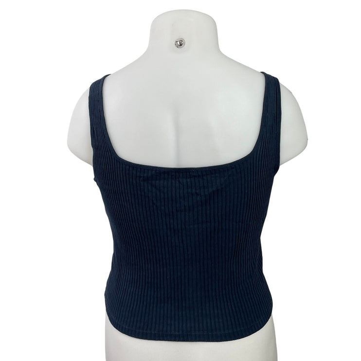 Mossimo Dutti Women's Black Sleeveless Ribbed Knit Square Neck Crop Tank Top L
