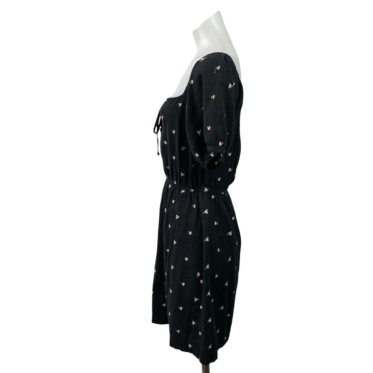 Miss Selfridge Black Floral Embroidered Puff Sleeve Fit & Flare Mini Dress Sz 6