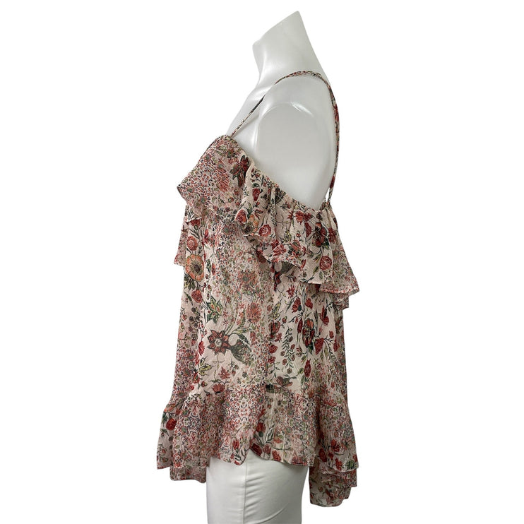 Victoria's Secret Women's Pink Ruffle Floral Sleeveless Boho Cami Blouse Top M