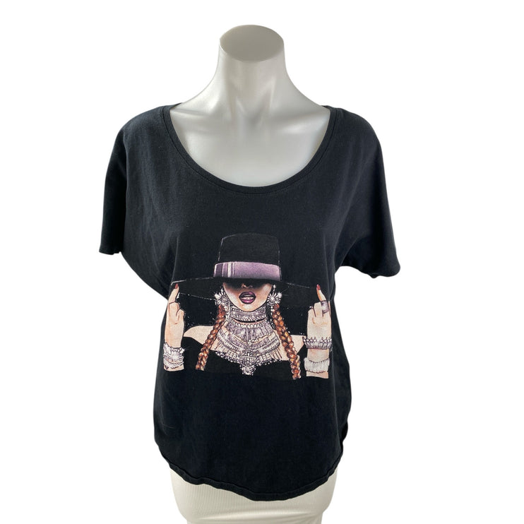 Bella Canvas Women's Black Short Sleeve Scoop Neck Lady T Shirt Tee Top Size M